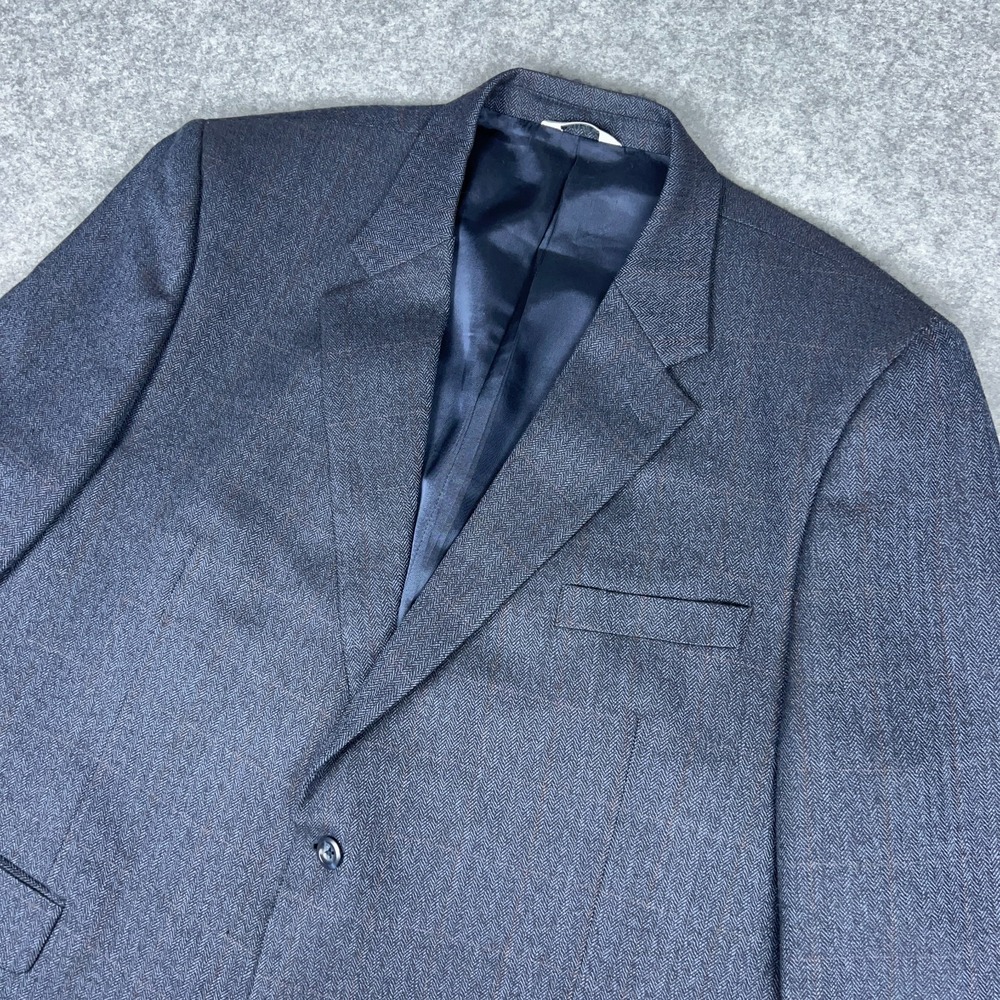 Joseph & Feiss Blazer‎ Mens 48 Blue Gray Wool Herringbone Sport Coat Suit Jacket